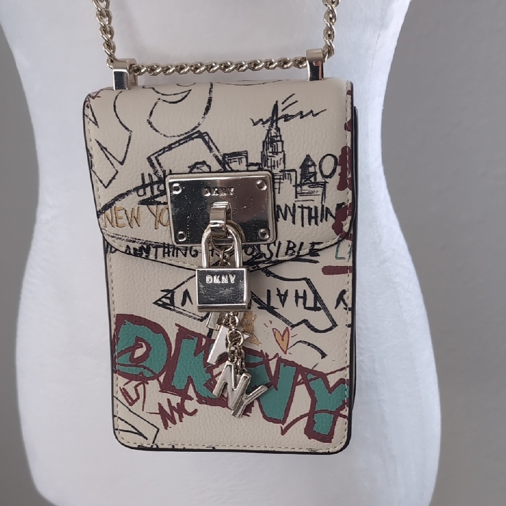 DKNY Graphic Cream and Multicolor Crossbody Bag